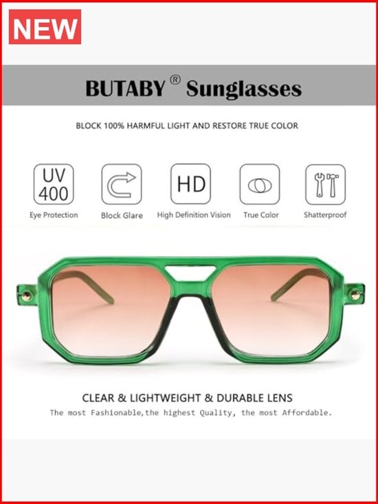 Retro Square Aviator Sunglasses UV400 Protection Plastic Frame main image 6
